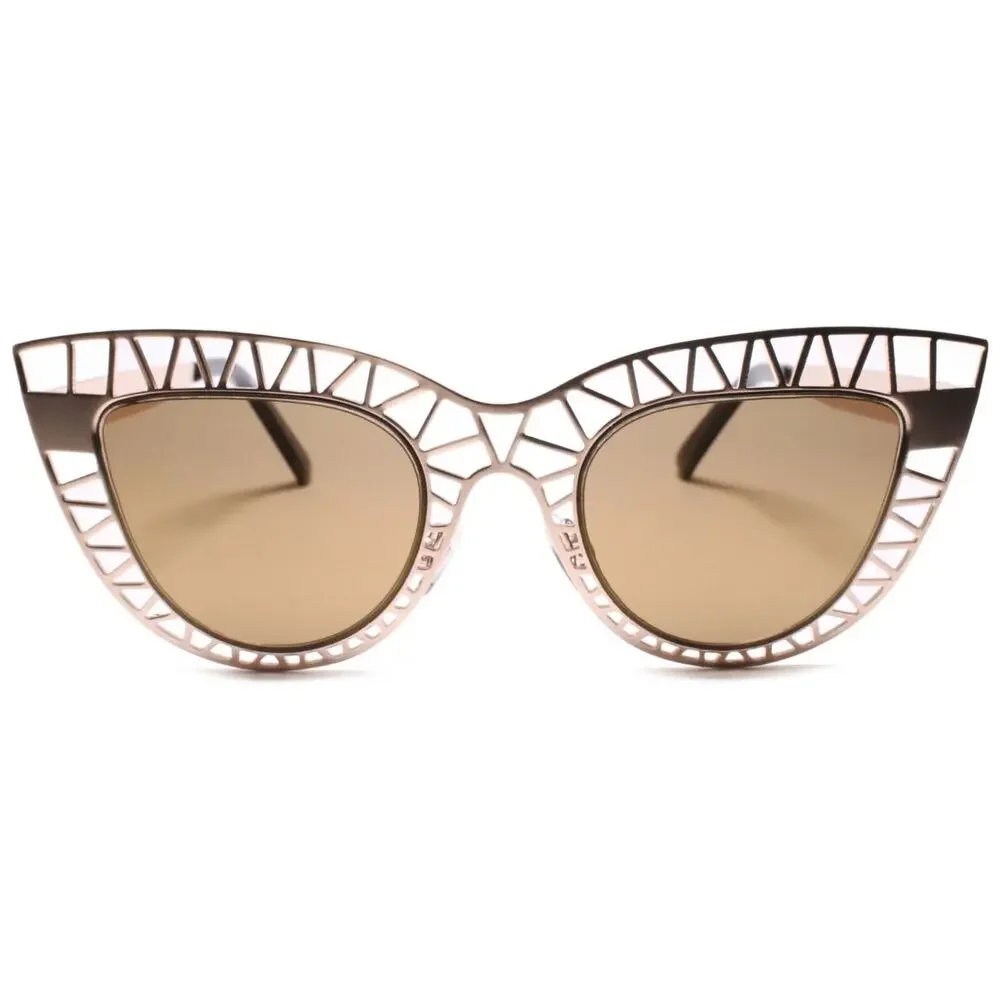 Rose Gold Metal Cat Eye Sunglasses Gold Mirrored Lens